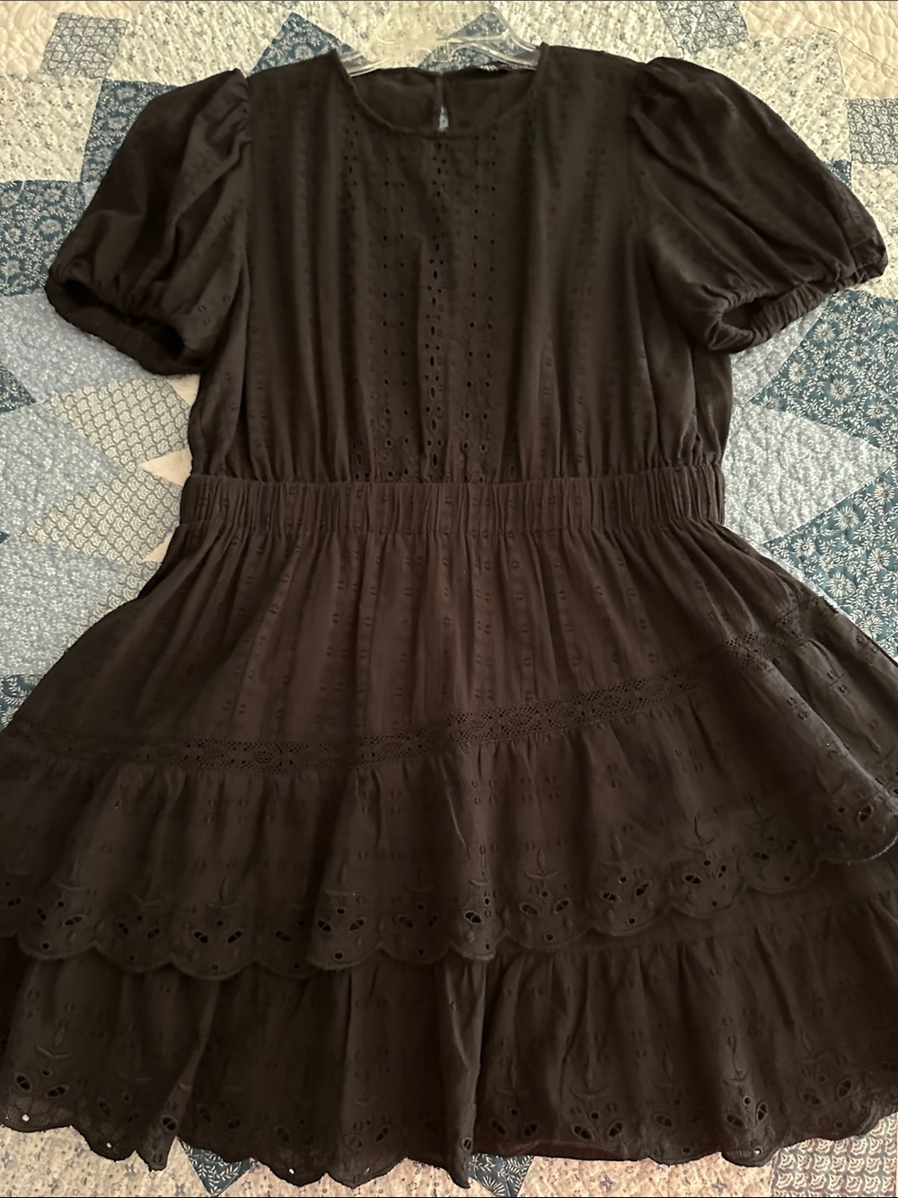 Zara Black Eyelet Tiered Mini Dress size L